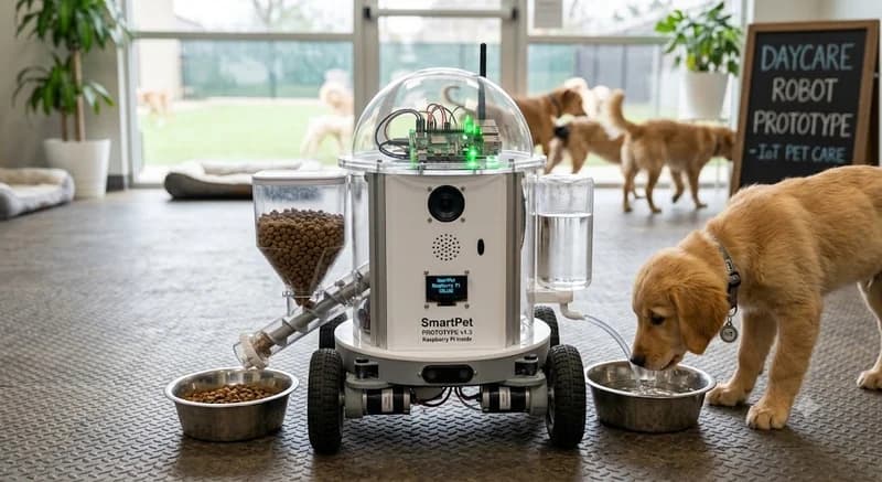 IoT Dog Daycare Robot with Dog Food Water Feeding